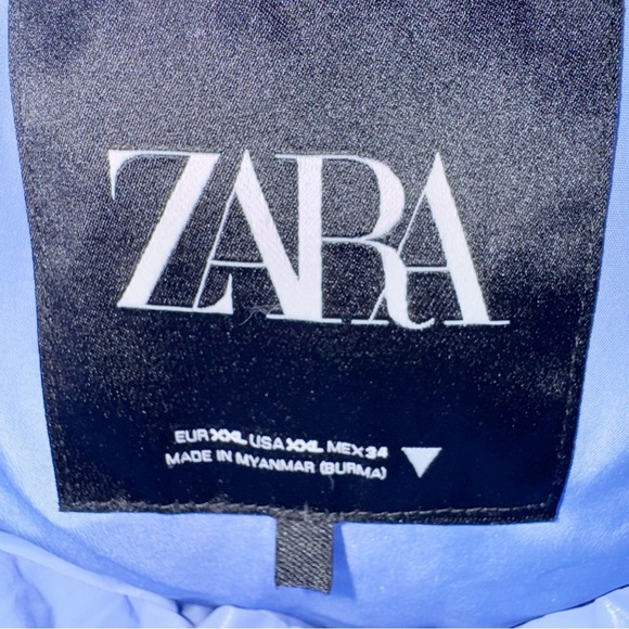 Zara Water-Repellent Quilted Hooded Jacket Shimmer Blue Puffer Coat Sz 2XL - Picture 13 of 15